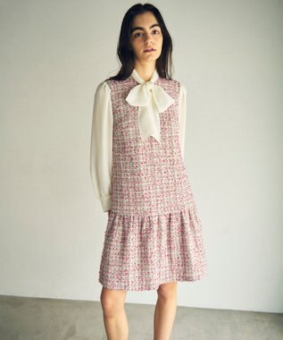 GRACE CONTINENTAL ツイードコンビワンピース ピンク