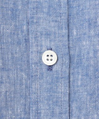 23区 【SLOW/洗える】リネンコットン 半袖クロップドシャツ ブルー系