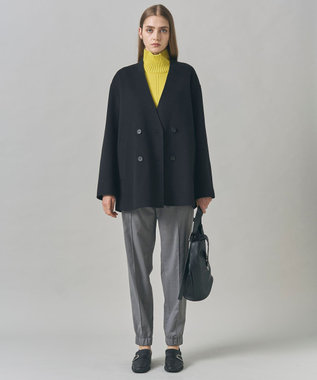 ICB WoolRever ノーカラーショートコート ブラック系