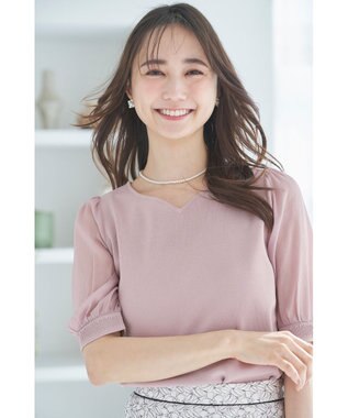 ANY SIS 【洗える】ハートネックファブリックコンビ ニット ピンク