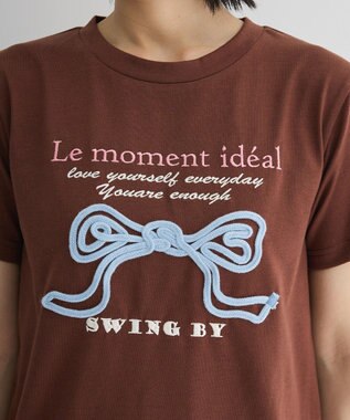 Green Parks ・ｓｗｉｎｇ　ｂｙ　リボンモチーフコード刺繍ＴＥＥ Brown