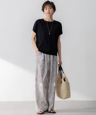 23区 【洗える】Rattiドローイングペイズリープリント ワイド パンツ ベージュプリント