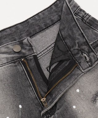 WEGO タイ付きダメージハーフデニムパンツ デニムブラック