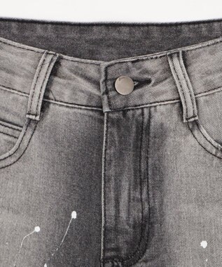 WEGO タイ付きダメージハーフデニムパンツ デニムブラック