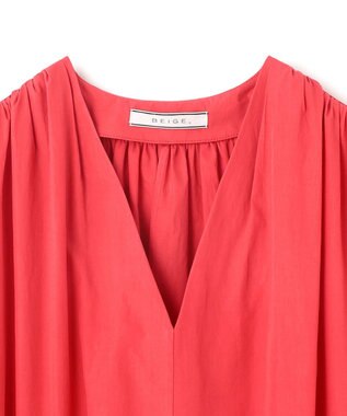 BEIGE， 【洗える】MALLOW / コットンパフスリーブマキシドレス Poppy Red