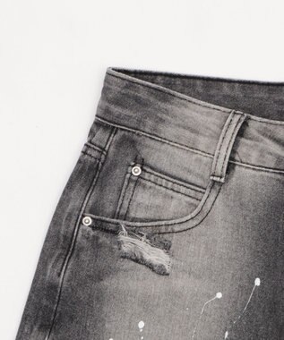 WEGO タイ付きダメージハーフデニムパンツ デニムブラック