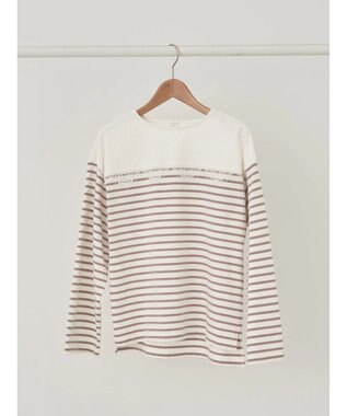 earth music&ecology レースボーダーカットソープルオーバー Beige