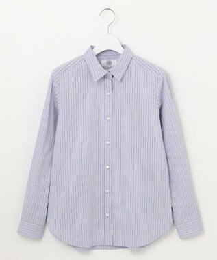 J.PRESS LADIES L 【洗える】BEZ ストライプ シャツカラー ブラウス サックスブルー系1