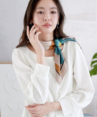 Tiaclasse L ダイヤ柄ジャガードパフスリチュニック オフホワイト