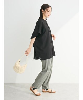 Green Parks 綿麻混ポンチョ風シャツ Black