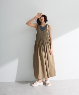 Green Parks ・ＳＵＧＡＲ　ＳＰＯＯＮ　クロシェキリカエワンピース Gray Beige