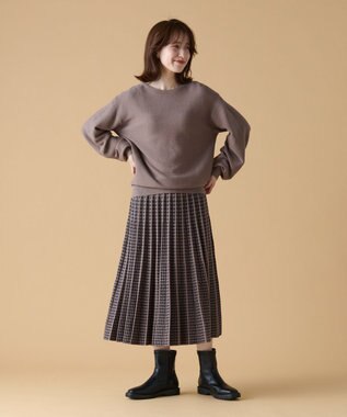 ANY 【ウエストゴム/洗濯機可能】ハンドトゥースセットアップ モカ×ネイビー