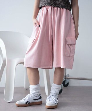 WEGO 【ウエストゴム】スウェットカーゴハーフパンツ ピンク