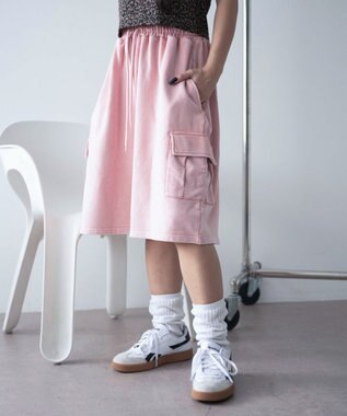 WEGO 【ウエストゴム】スウェットカーゴハーフパンツ ピンク
