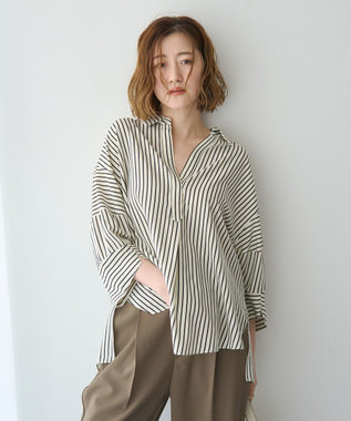 YECCA VECCA バルーン袖スキッパーシャツ Stripe