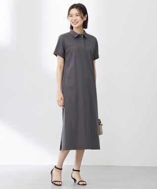 J.PRESS LADIES L 【WEB限定カラーあり・洗える】コンパクトコットンスムース ポロワンピース スレート系