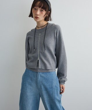 Green Parks SET2点Zipニットカーディガン+アメスリタンク Gray Mixture