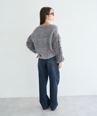 YECCA VECCA ラメフェザー袖フリンジニット Charcoal Gray