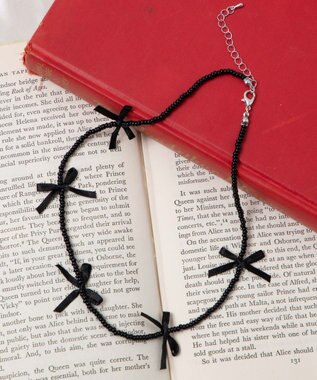 WEGO Lビーズサテンリボンネックレス ブラック