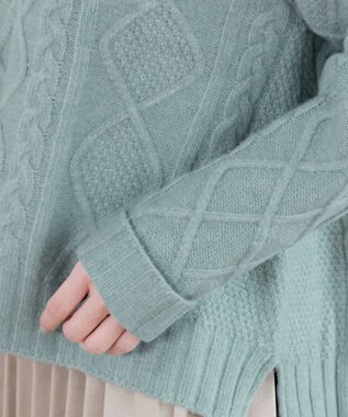 Tiaclasse L 【洗える】アラン柄キーネックニットトップス ミント