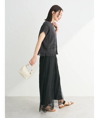 Green Parks 裾フリンジメッシュニットプルオーバー Black