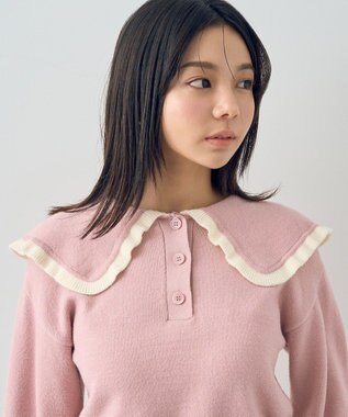 earth music&ecology 配色フリルカラーニットプルオーバー