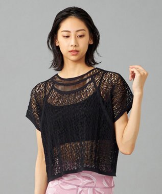Chacott 【ノーソーイングニット】ランダムメッシュニットTシャツ ブラック