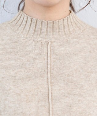 Tiaclasse 【洗える】もっちり素材が肌触り抜群の配色ニットトップス ベージュ×キャメル