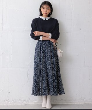 23区 L 【洗える】エンブロイダリーニット ネイビー系