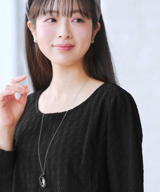 Tiaclasse L ダイヤ柄ジャガードパフスリチュニック ブラック