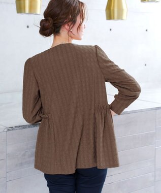 Tiaclasse L ダイヤ柄ジャガードパフスリチュニック ブラウン