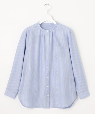 J.PRESS LADIES ストライプジャージー バンドカラー カットソー サックスブルー系1