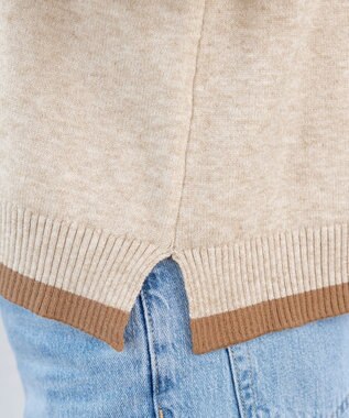 Tiaclasse 【洗える】もっちり素材が肌触り抜群の配色ニットトップス ベージュ×キャメル