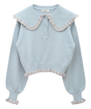 earth music&ecology 配色フリルカラーニットプルオーバー Blue