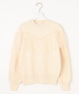 ANY SIS 【洗える】フリルチュールコンビ ニット アイボリー