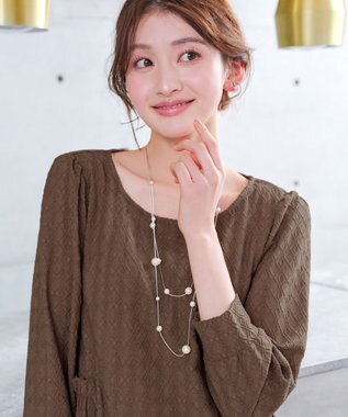 Tiaclasse L ダイヤ柄ジャガードパフスリチュニック ブラウン