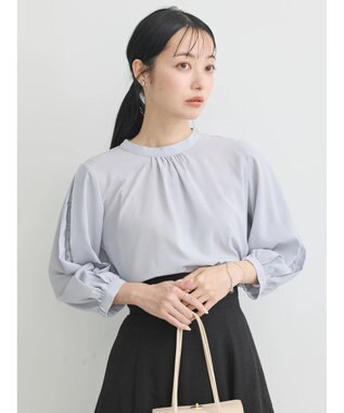 earth music&ecology レーススリーブブラウス Grayish Blue