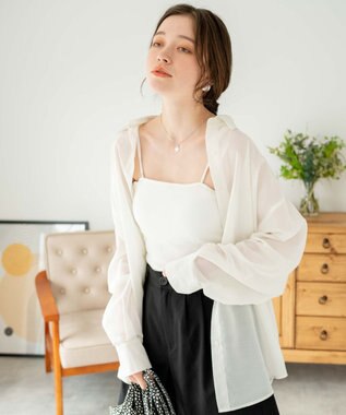 WEGO ボリュームスリーブシアーシャツ ホワイト