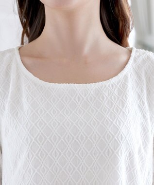 Tiaclasse L ダイヤ柄ジャガードパフスリチュニック オフホワイト