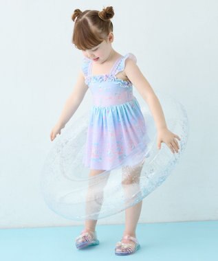 ANY KIDS 【UVカット】フリルワンピース水着 レインボー×マリン