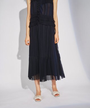 GRACE CONTINENTAL ストライプチュールスカート ネイビー