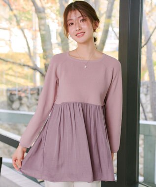 Tiaclasse L ヴィンテージサテンドッキングニットチュニック ピンク