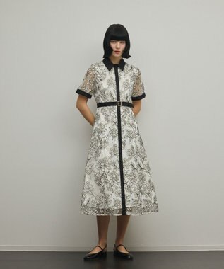 フラワーコード刺繍ワンピース