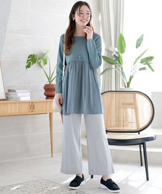 Tiaclasse L ヴィンテージサテンドッキングニットチュニック ブルー