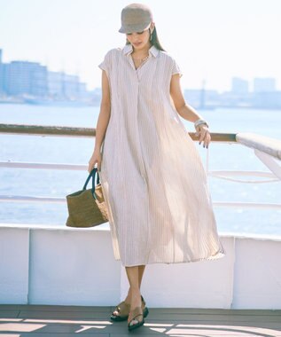自由区 【カタログ掲載・WEB限定カラーあり】シアーラミーローンスキッパーシャツ ワンピース オフ×ベージュ