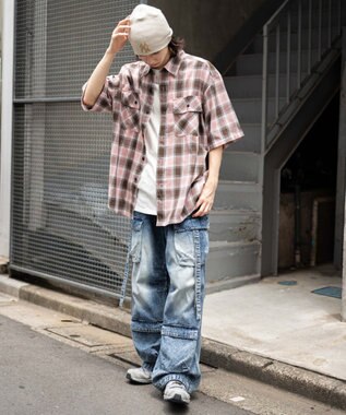 WEGO イージーマルチポケットデニムカーゴ デニム淡加工色