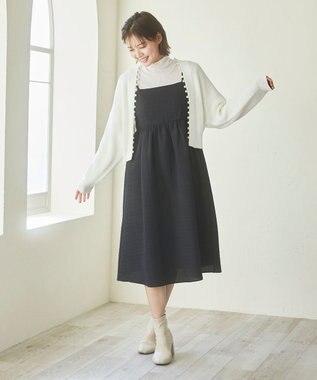 Feroux 【洗える】パール付き カーディガン アイボリー系