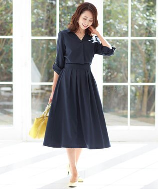 Tiaclasse L 【洗える】小顔効果も期待できるスキッパーシャツワンピース ネイビー