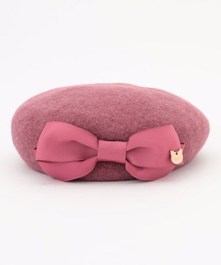 ANY KIDS ネコチャーム付きリボンベレー帽 ピンク