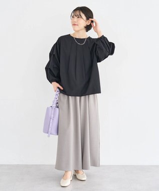 Green Parks イージーケア袖タックブラウス Black